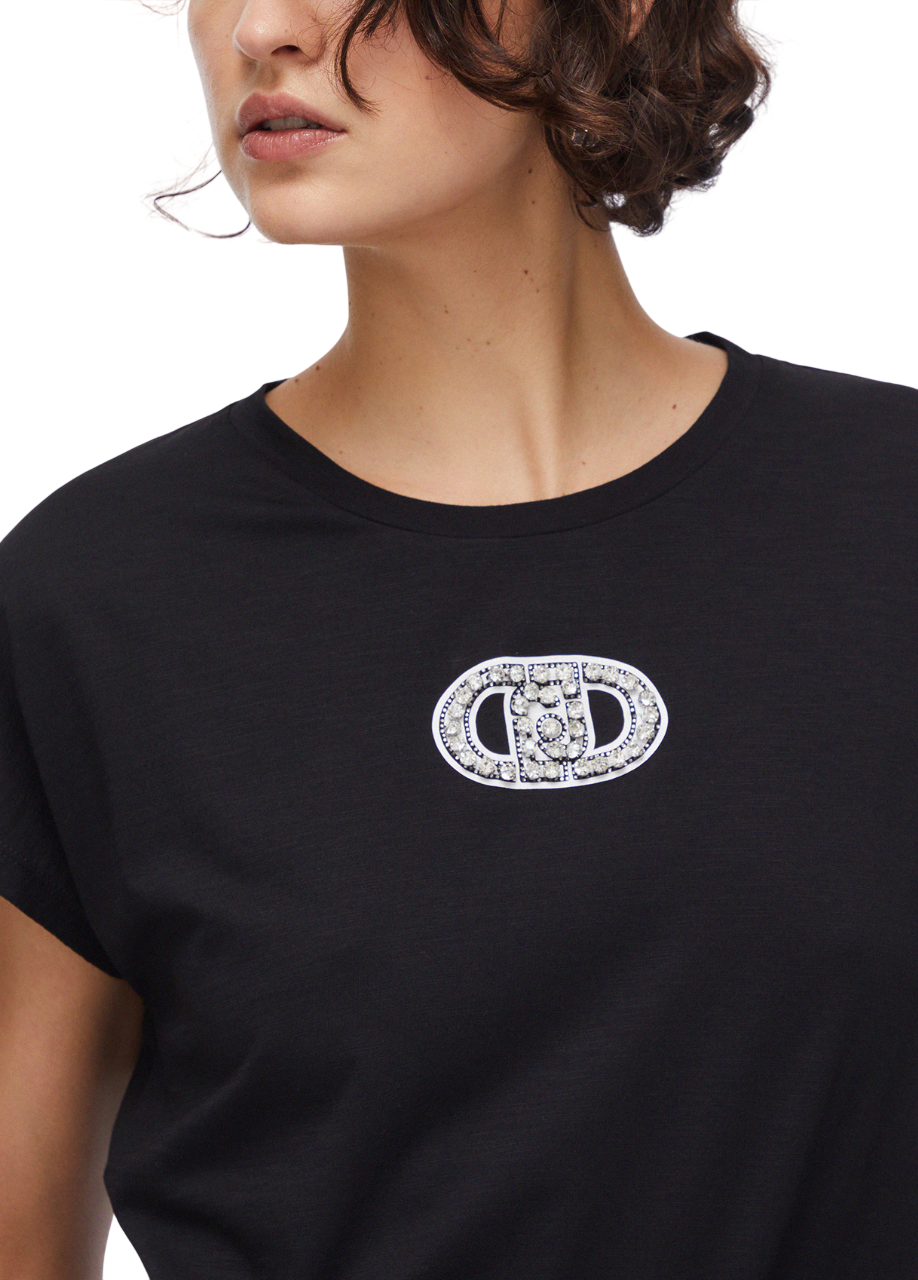 Liu Jo T-shirt manica corta con logo gioiello nero TA6164JS870 P9298 LIU JO
