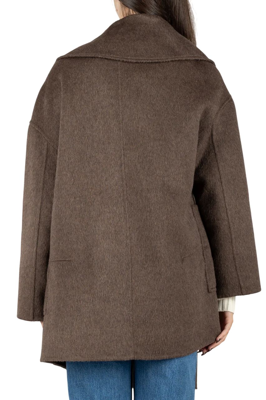 Vicolo cappotto doppiopetto misto lana con frange marrone TF0025 MARRONE VICOLO