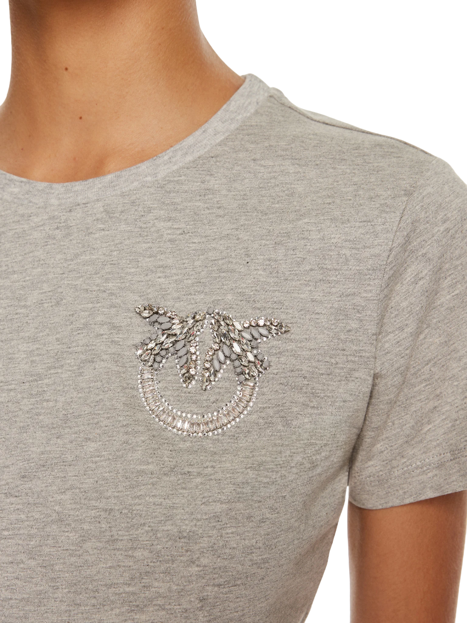 Pinko T-shirt manica corta Nambrone con logo gioiello grigio 103320-A24E I42 PINKO