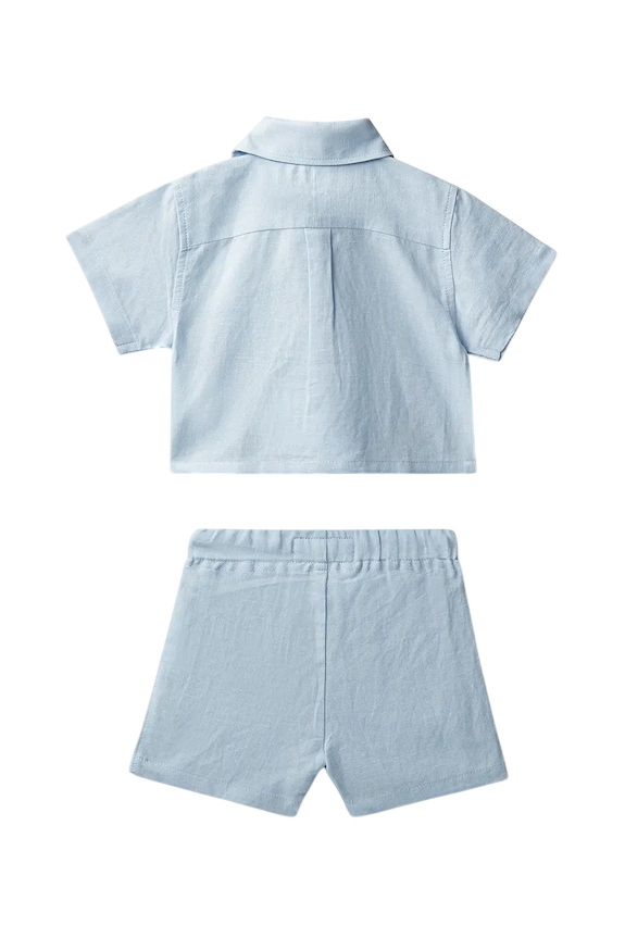 Calvin Klein completo bambino misto lino celeste LVCKSJI13B C1O Calvin Klein Jeans