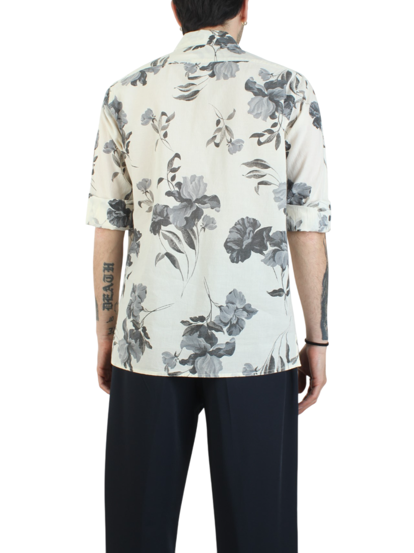 Alta Tensione camicia manica lunga in fantasia ecrù blu 3283-MIRTILLO UNICO ALTA TENSIONE