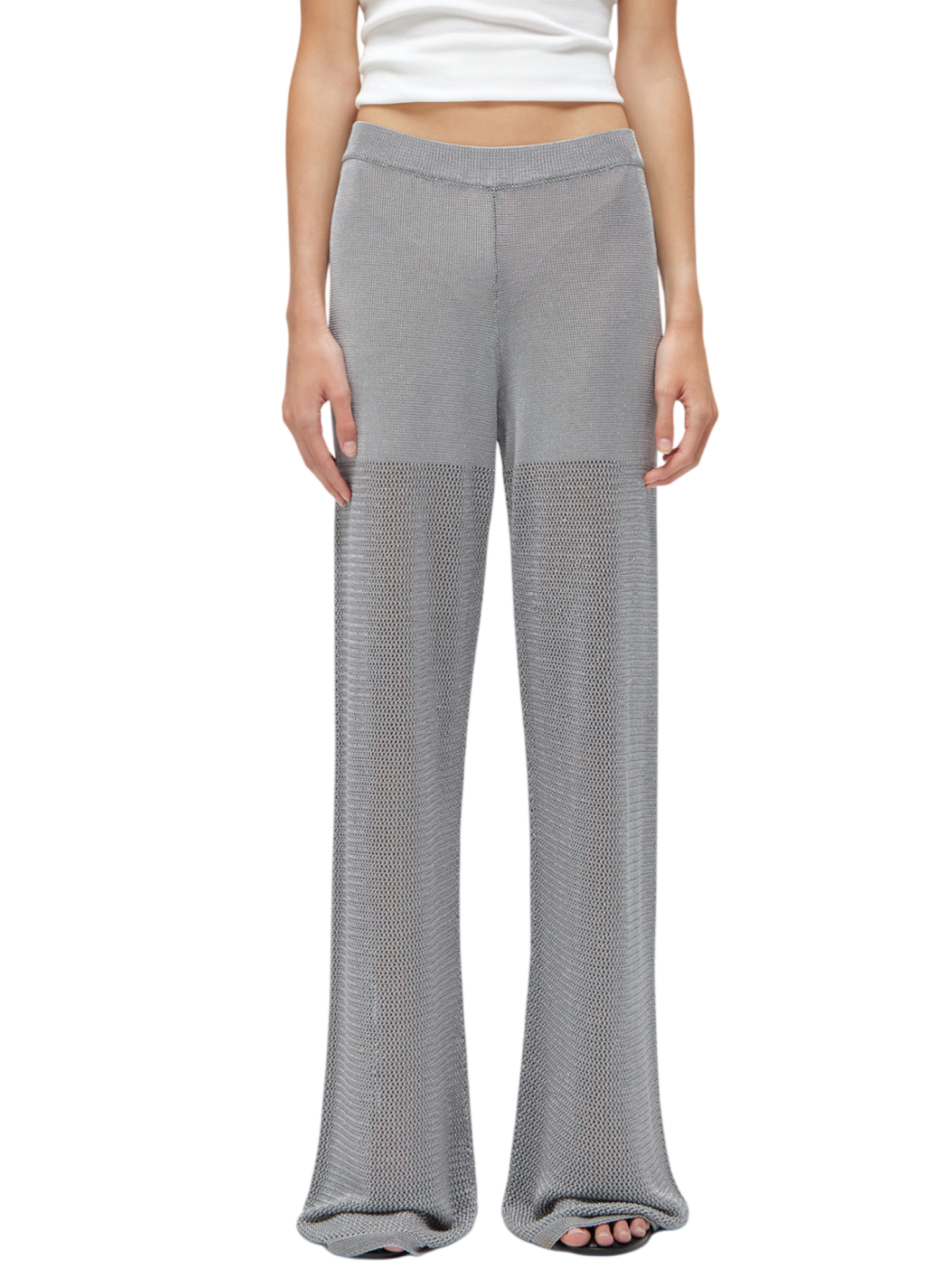 Blugirl pantaloni gamba larga crochet in viscosa grigio RA6046MA87R 63917 BLUGIRL