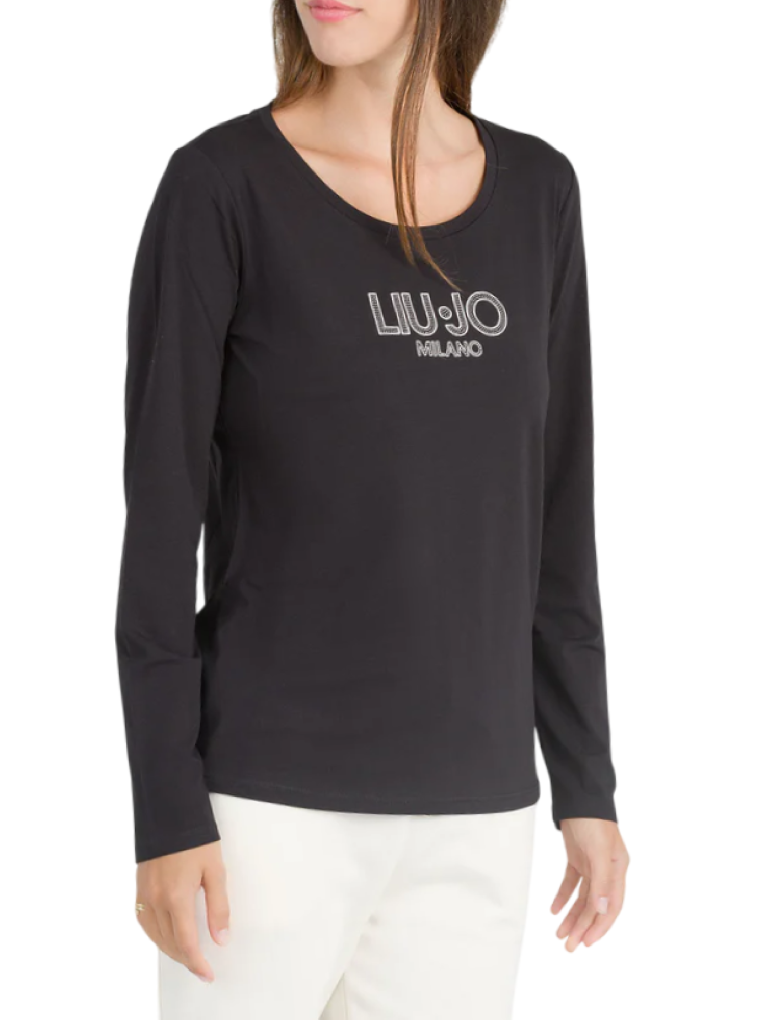 Liu Jo T-shirt manica lunga con logo strass nero TF5169JS003 S9053 LIU JO