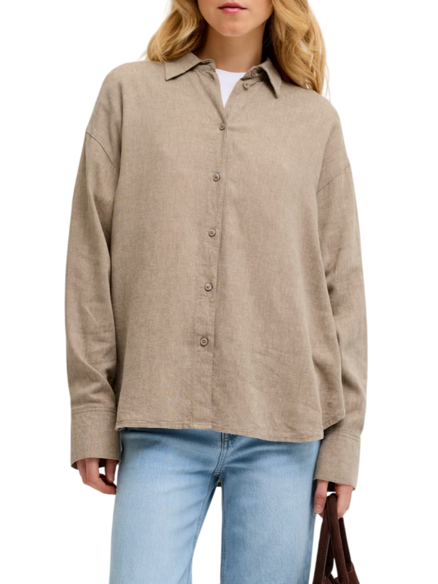 Jjxx camicia donna misto lino manica lunga beige 12287703 SILVER MINK JJXX
