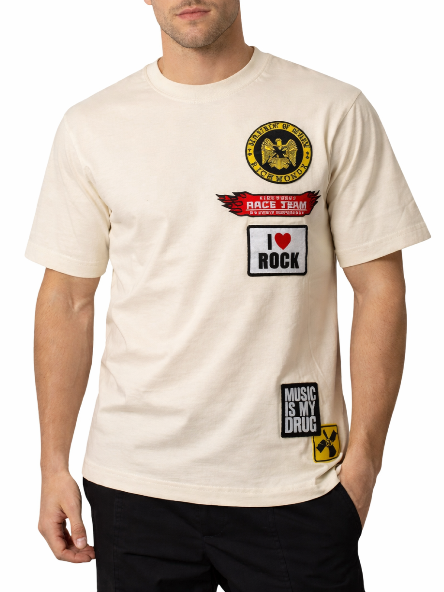 John Richmond T-shirt uomo manica corta con patch beige UMP26242TS SANDSHELL John RICHMOND