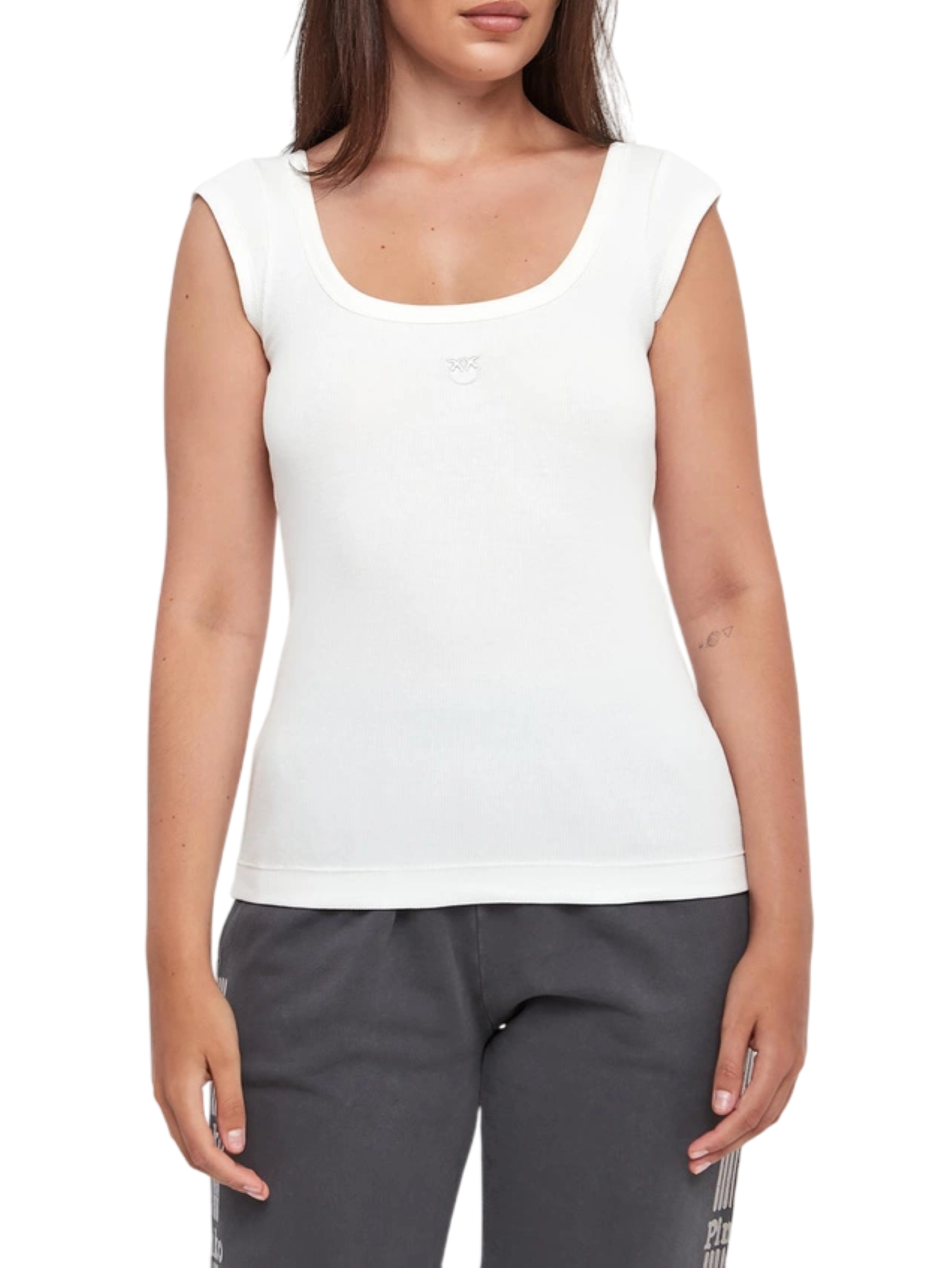 Pinko top Tenace a costine con logo bianco 105511-A2RC Z05 PINKO