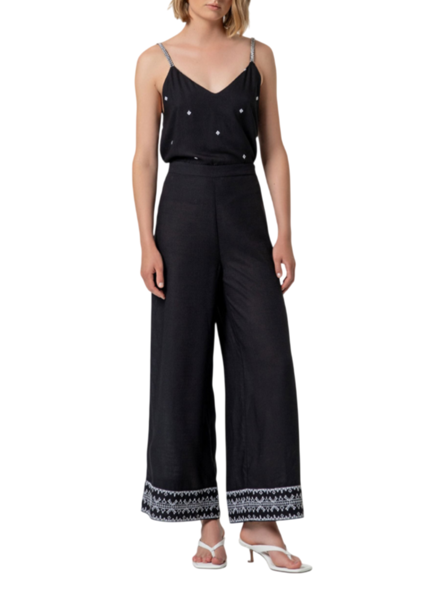 Surkana pantaloni wide leg con ricami nero 526UTEM524 00 SURKANA