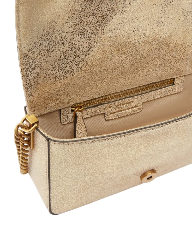 Pinko borsa Love One Mini Slouchy in suede laminato oro 104345-A27K HI0Q PINKO
