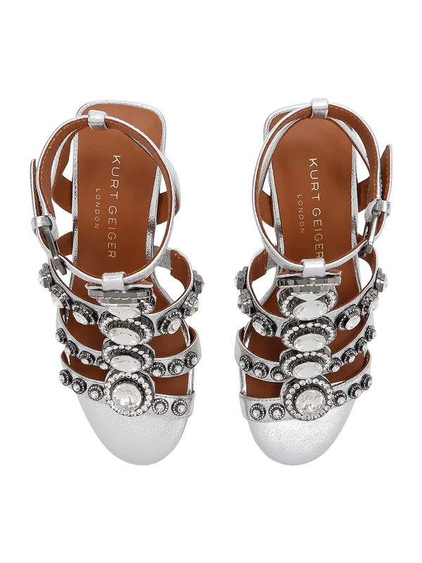 Kurt Geiger sandali alti Octavia Gladiatore con applicazioni gioiello argento 4369263109 SILVER KURT GEIGER
