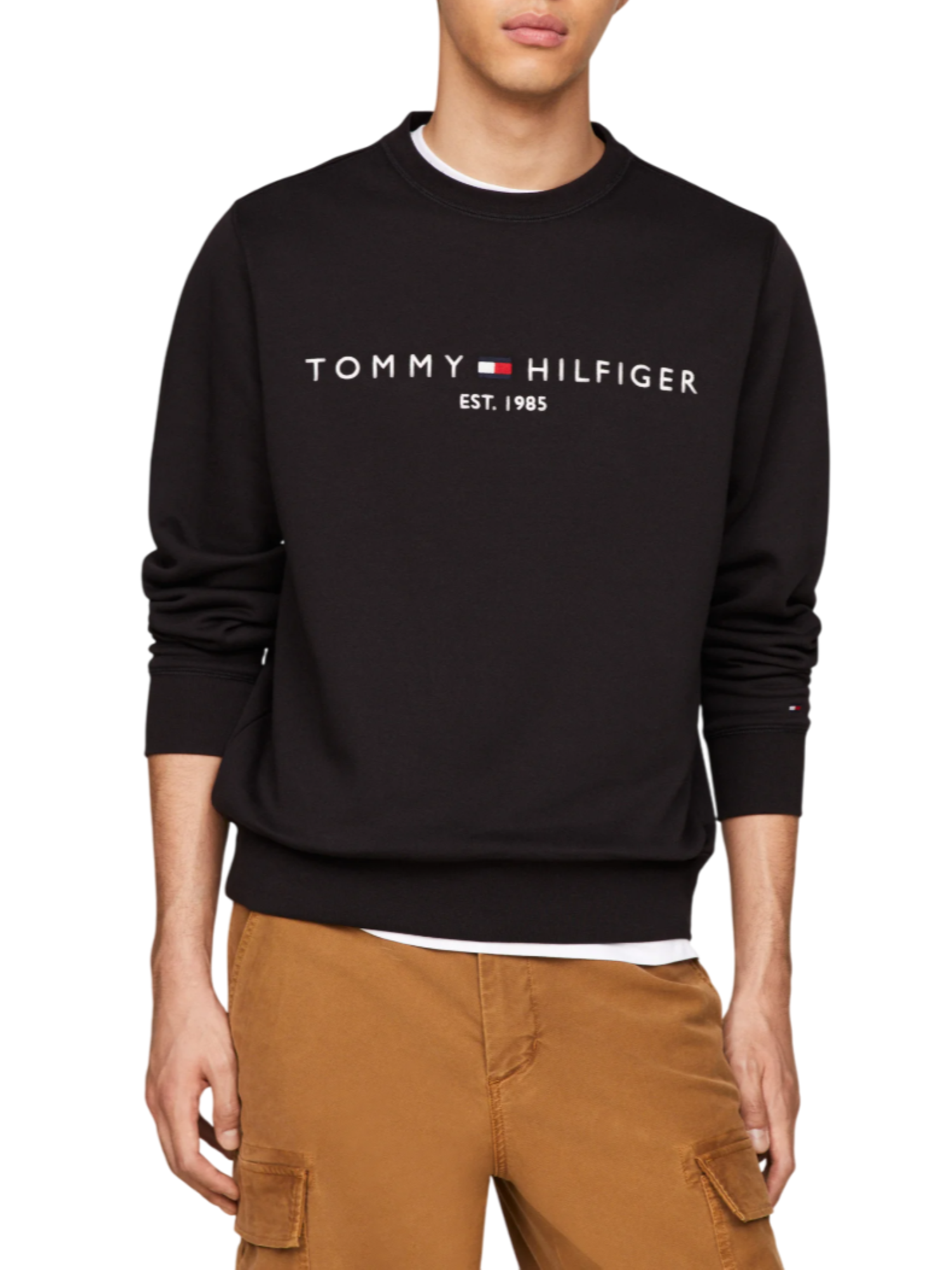 Tommy Hilfiger felpa girocollo con logo ricamato nero MW0MW11596 BDS Tommy Hilfiger