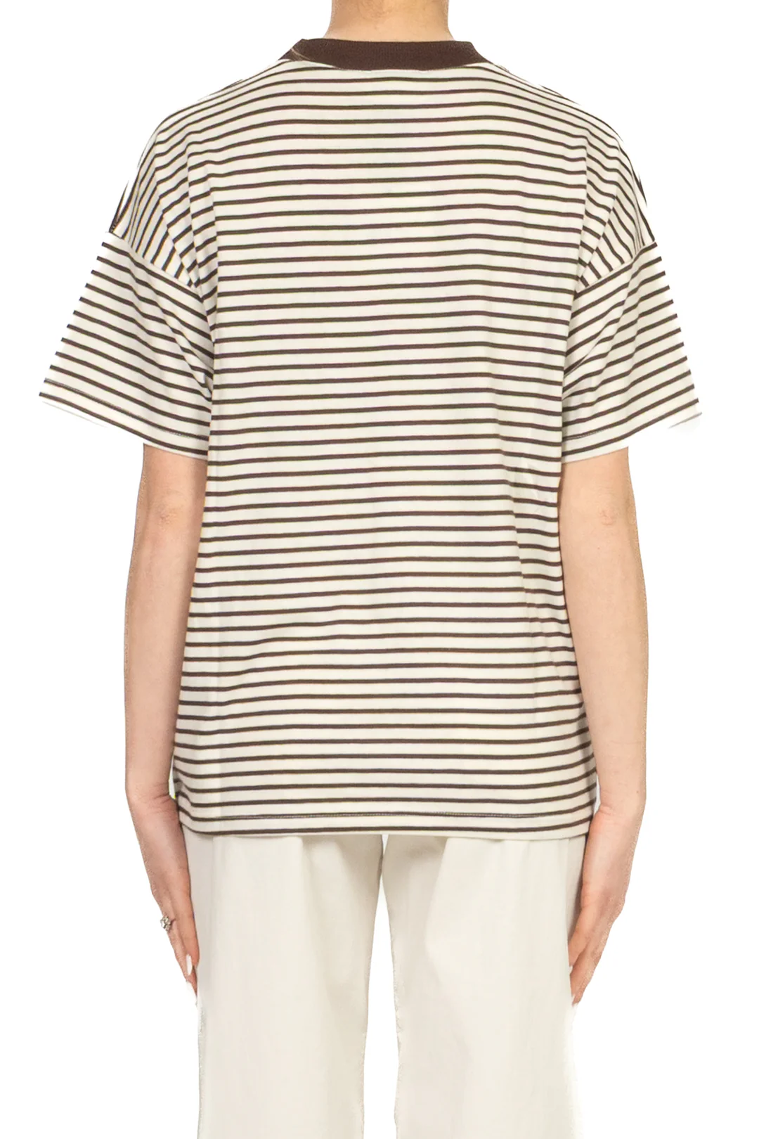 Vicolo T-shirt donna in cotone a righe panna marrone UAB0315 BURRO-MORO VICOLO