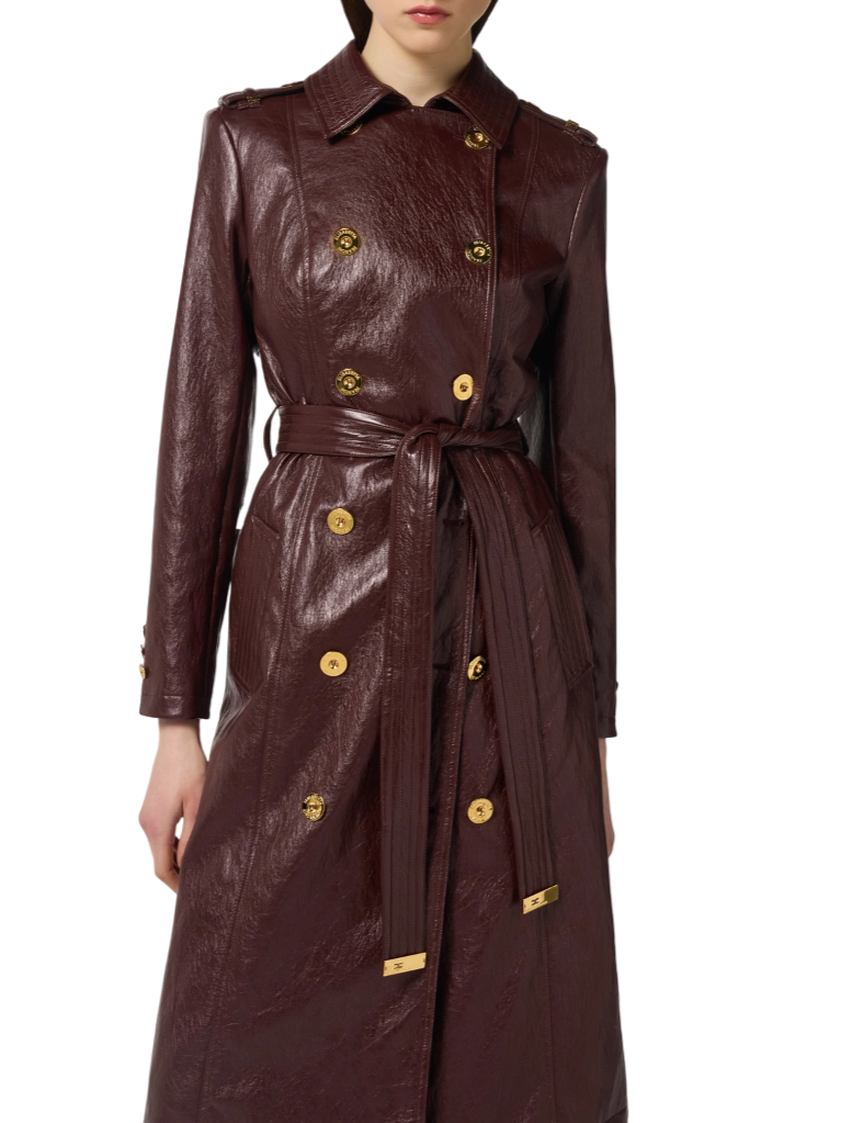 Elisabetta Franchi trench doppiopetto in ecopelle croquelè borgogna SP00256E2 EA4 ELISABETTA FRANCHI
