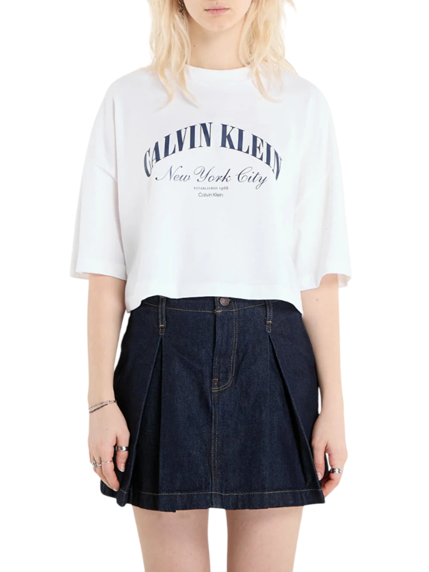 Calvin Klein Jeans T-shirt crop donna con logo bianco LV047F813G YAF Calvin Klein Jeans