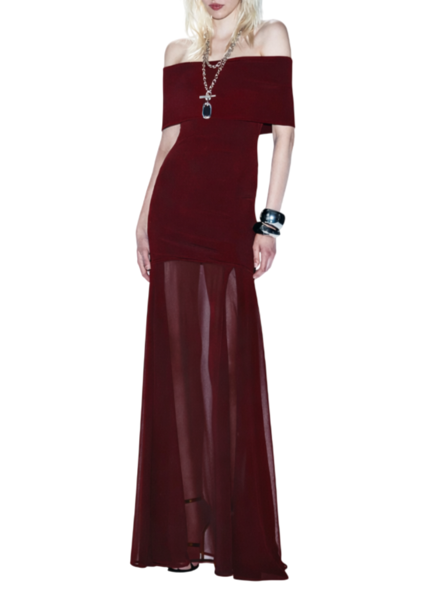 Aniye By abito lungo Norah con trasparenze borgogna 185116 02490 ANIYE BY