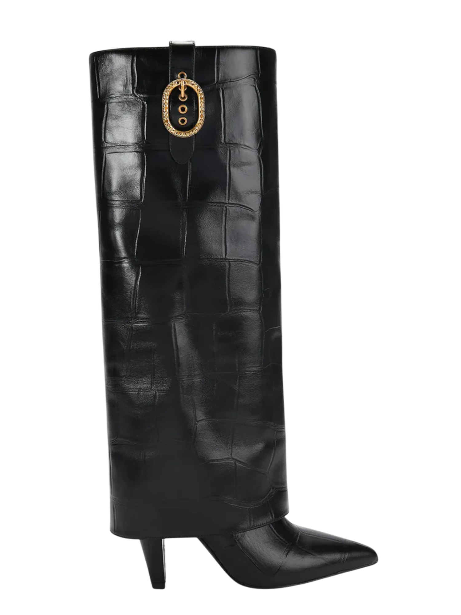 Kurt Geiger stivali alti in pelle effetto coccodrillo nero 5022300419 BLACK-CROC PRINT KURT GEIGER