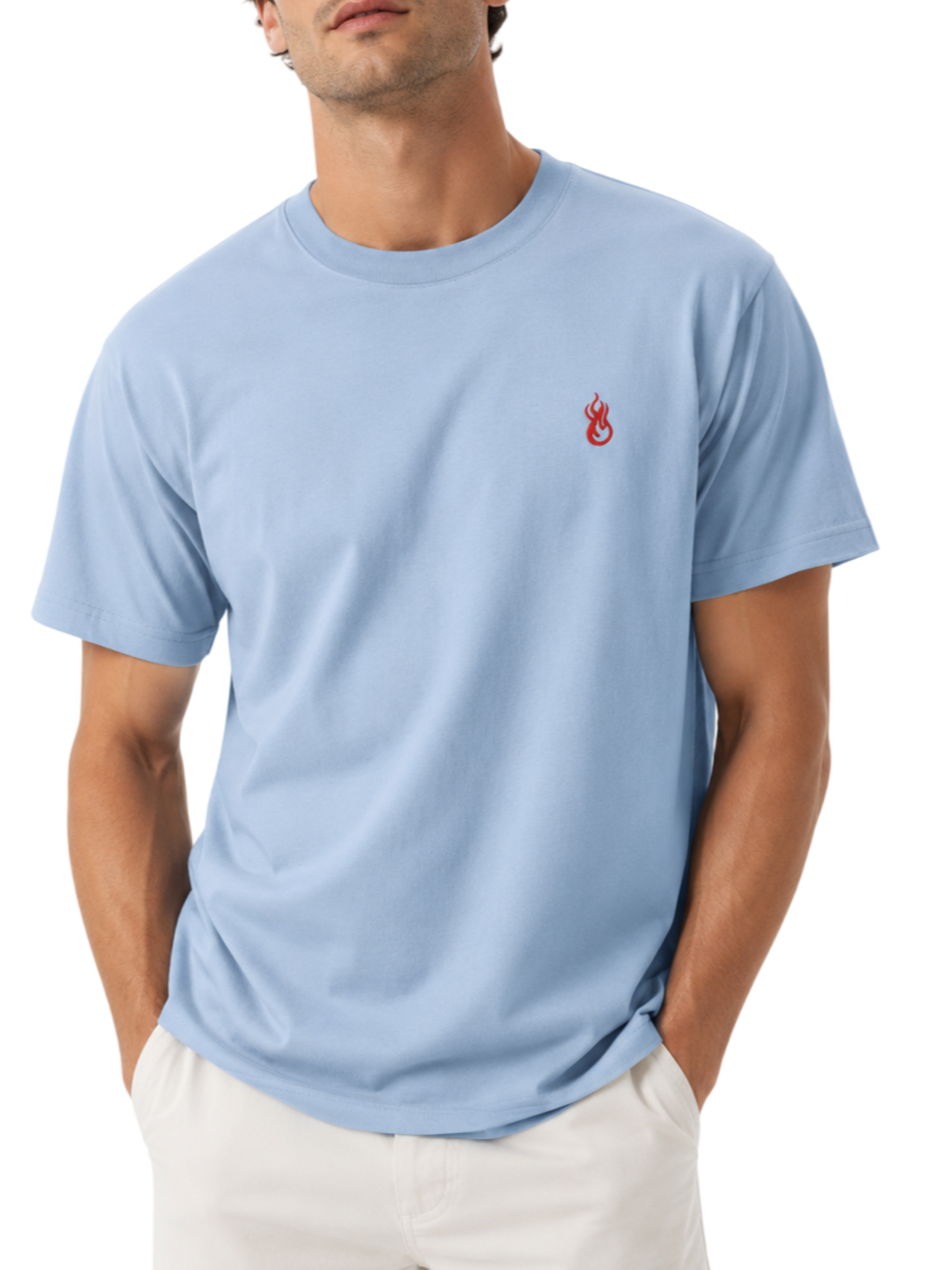 Vision of Super T-shirt uomo manica corte ricamo flame celeste VS070TE LIGHT BLUE VISION OF SUPER