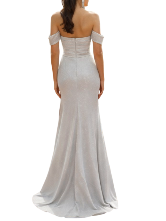 Marfil abito da cerimonia lurex con spacco argento 1J1M6LRX00 005-PLATA MARFIL BARCELONA
