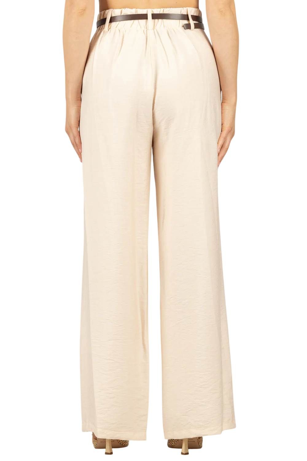Haveone pantaloni gamba larga donna con cintura beige chiaro PIA-Q532 BEIGE HAVEONE