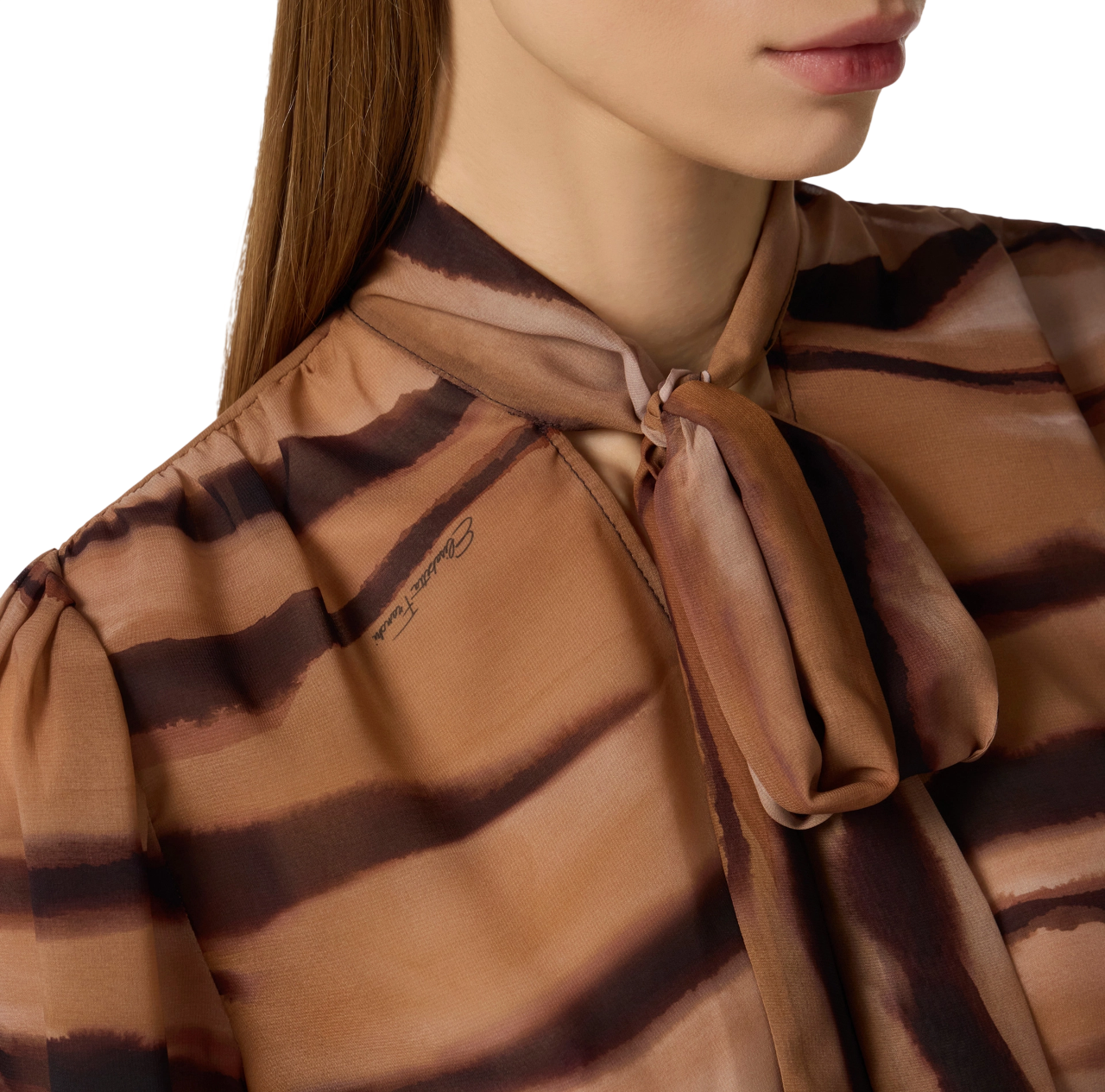 Elisabetta Franchi blusa in chiffon stampa animalier cammello<BR/> CA16062 470 ELISABETTA FRANCHI