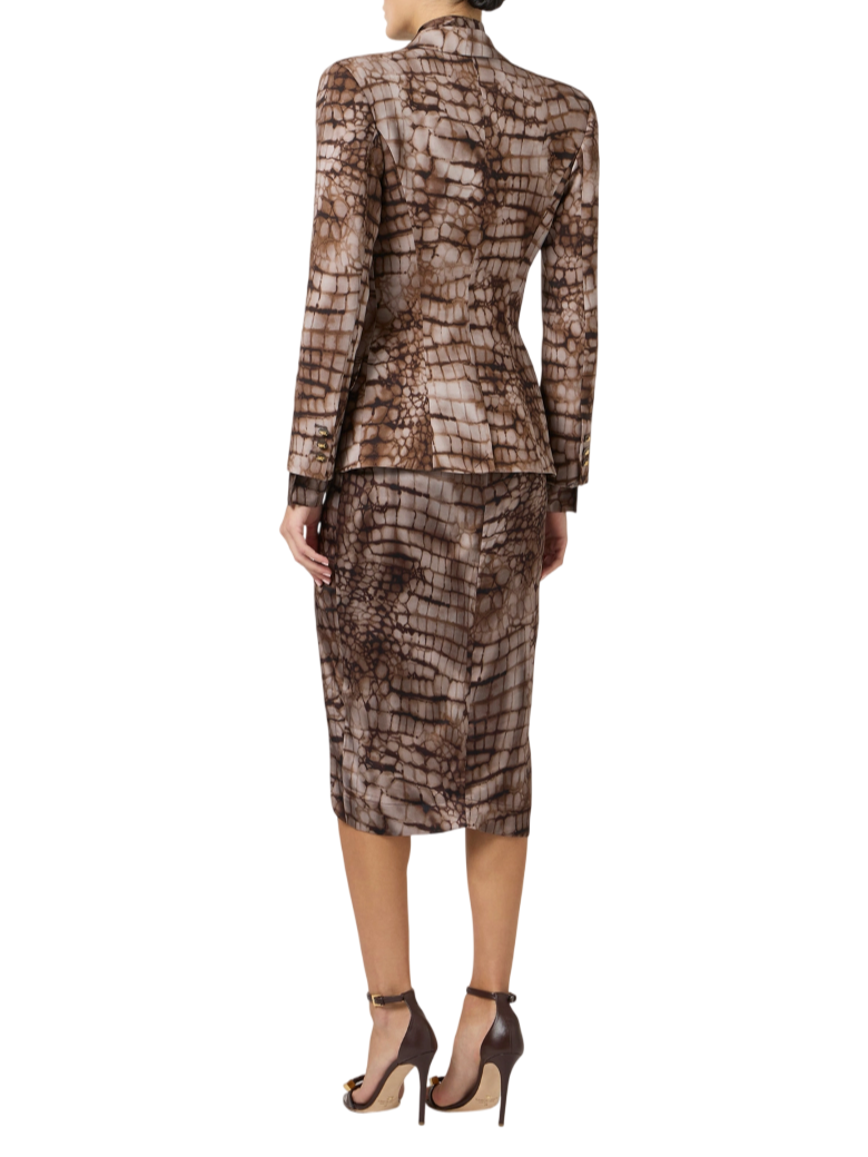 Elisabetta Franchi giacca blazer monopetto stampa alligatore marrone GI20761 644 ELISABETTA FRANCHI