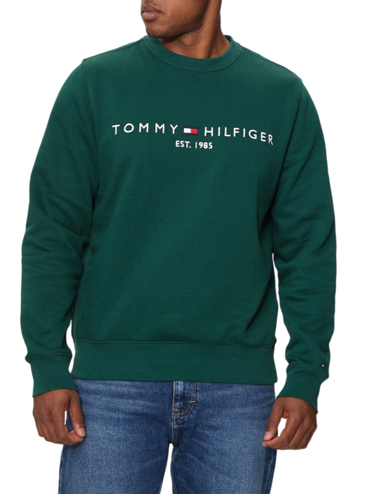 Tommy Hilfiger felpa con logo ricamato verde MW0MW11596 L6K Tommy Hilfiger