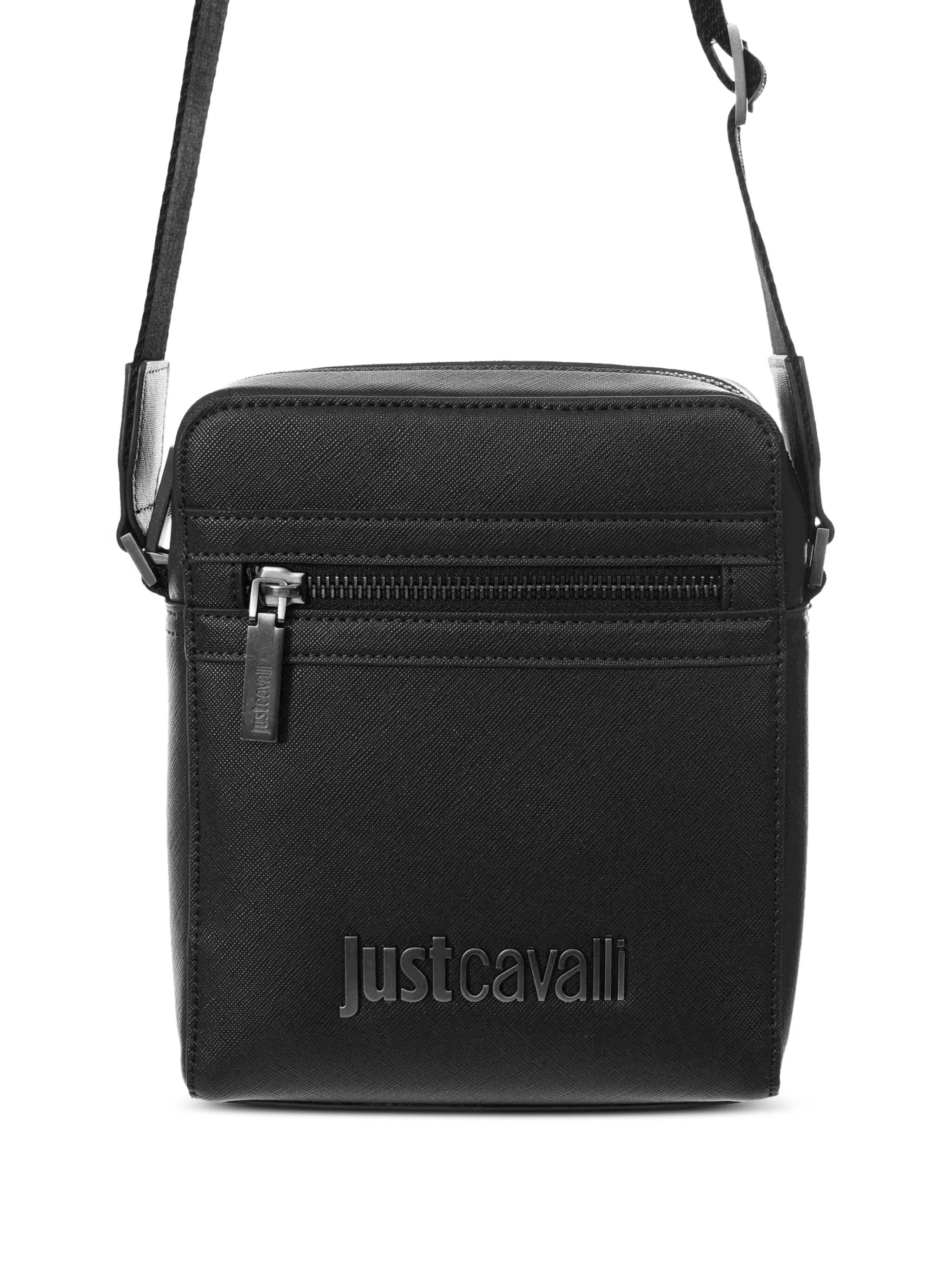Just Cavalli borsa a tracolla in ecopelle saffiano con logo nero 78QA4B32-ZSB85 899 JUST CAVALLI