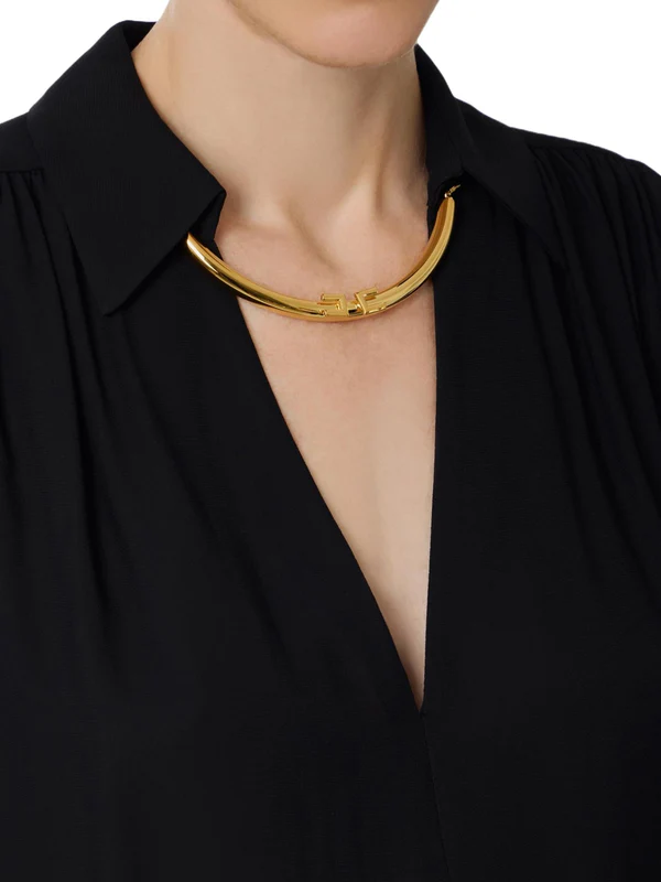 Elisabetta Franchi camicia in georgette con collana nero CA12356E2 110 ELISABETTA FRANCHI