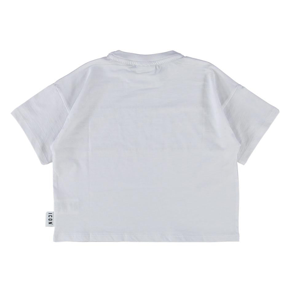 Icon T-shirt bambina manica corta con logo strass bianco IGKS001250 1000 ICON