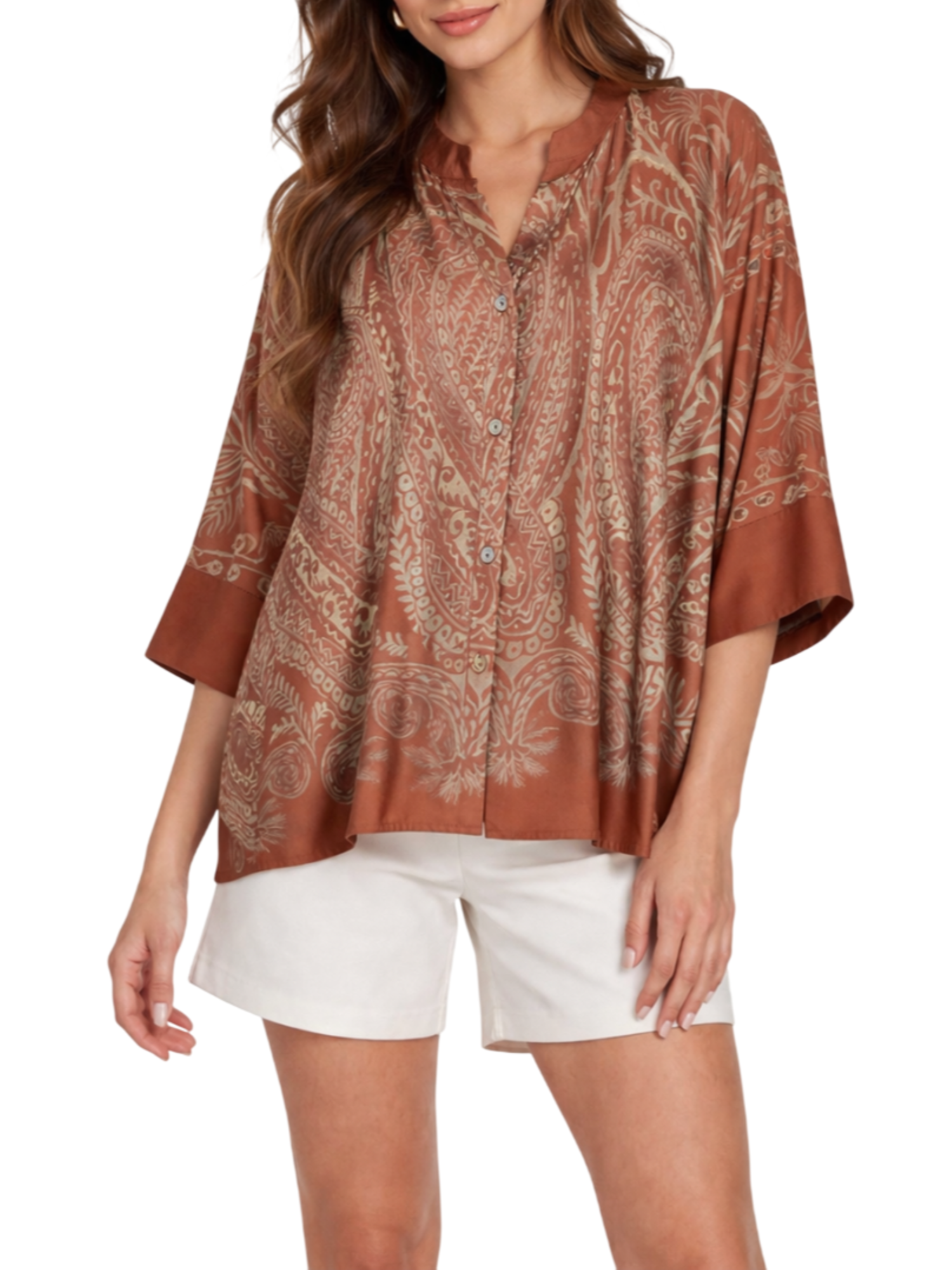 Lola by Sandro Ferrone blusa satin in fantasia multicolor marrone L12XBFMAIORCA UNICA Lola BY S.FERRONE