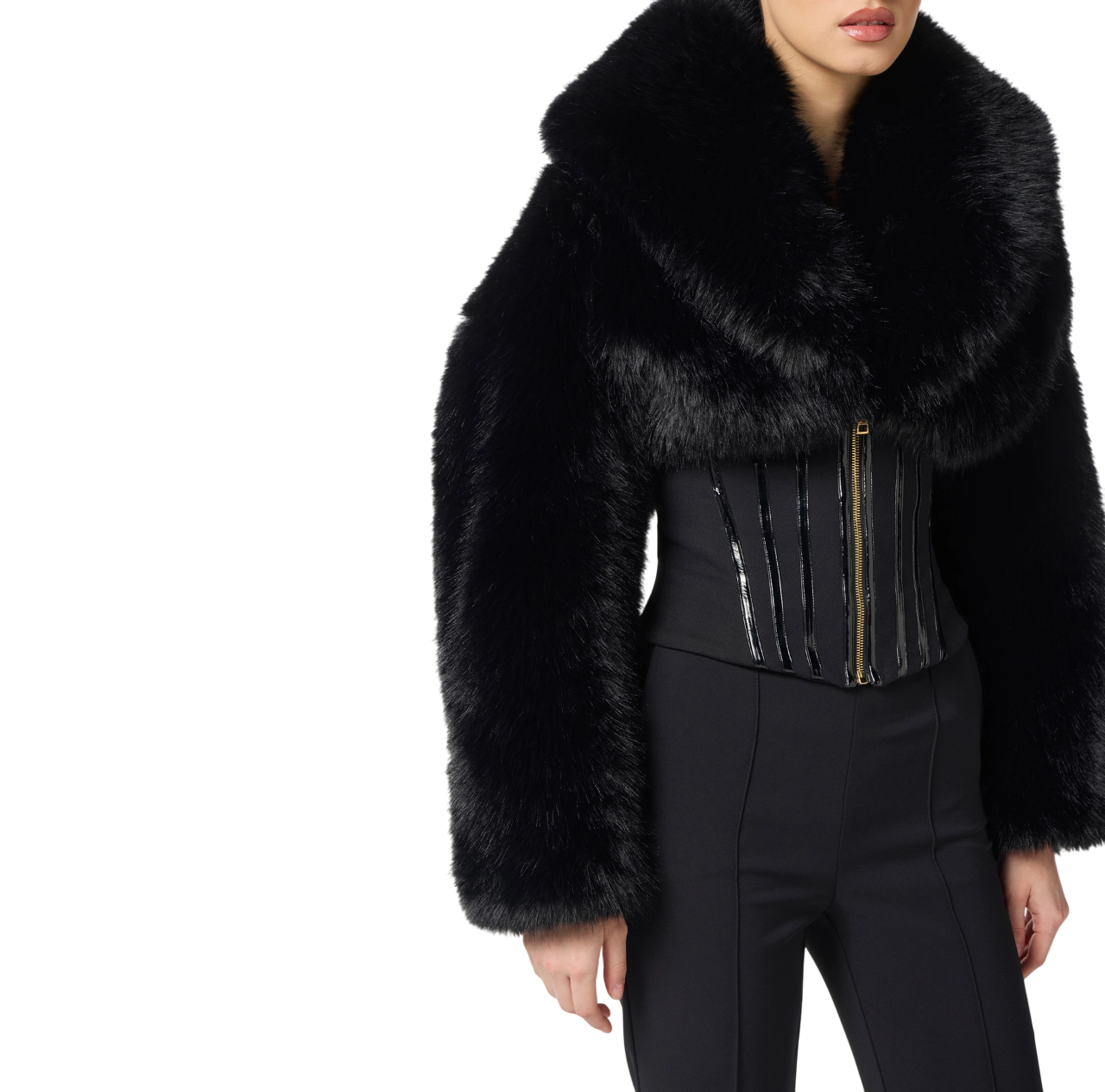 Elisabetta Franchi pelliccia ecologica stile bustier nero GB05A57E2 110 ELISABETTA FRANCHI