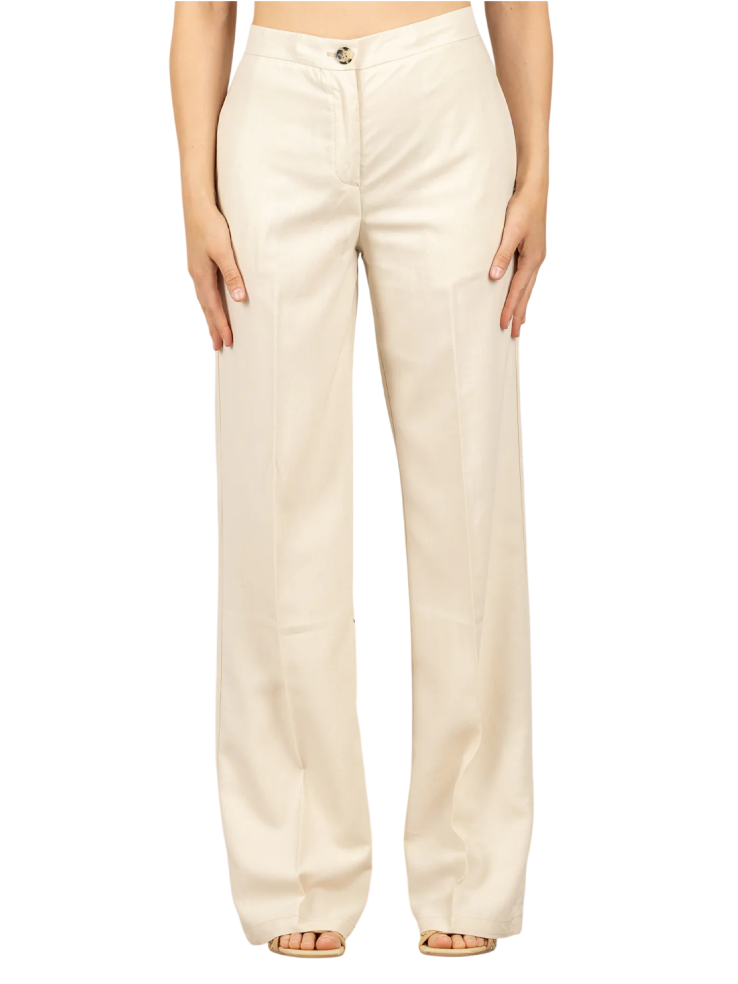 Vicolo pantaloni palazzo donna misto lino panna TAB1624 BURRO VICOLO