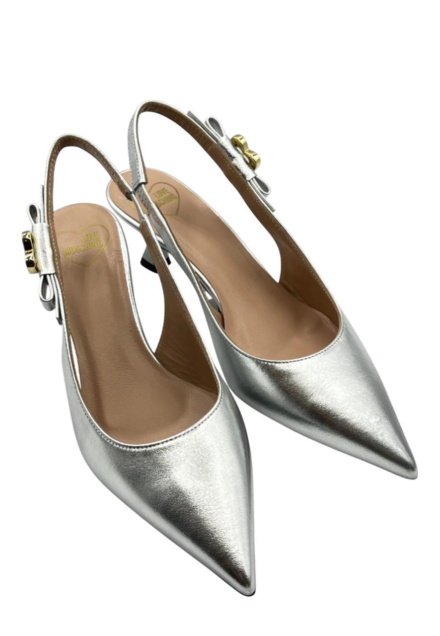 Love Moschino decollete slingback in pelle laminata argento JA10155G0M-IF0 90B MOSCHINO LOVE