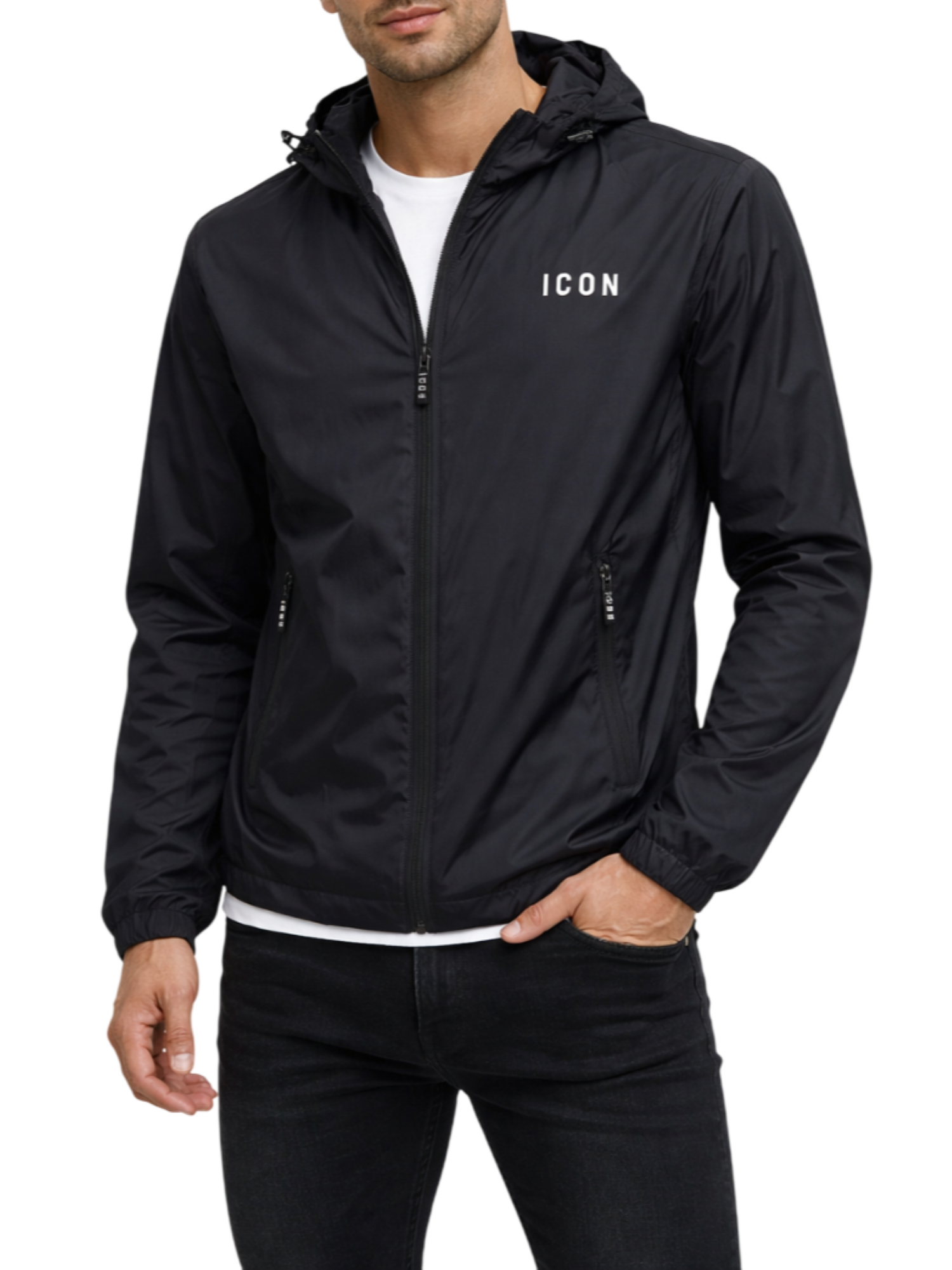 Icon giubbino leggero antivento uomo con cappuccio nero IUPREJ002 NERO ICON