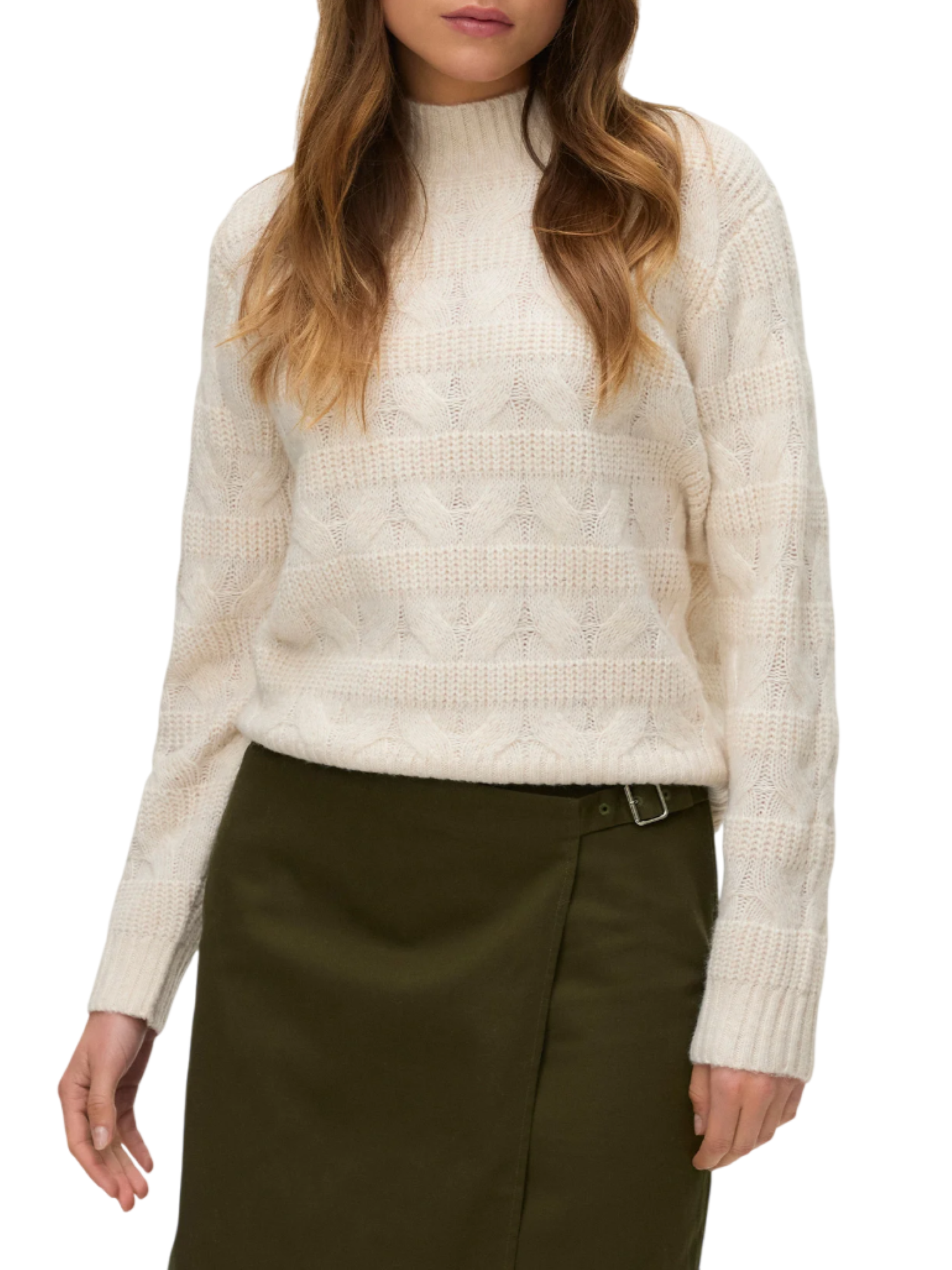 Vero Moda maglia dolcevita a trecce melange panna 10331875 BIRCH VERO MODA