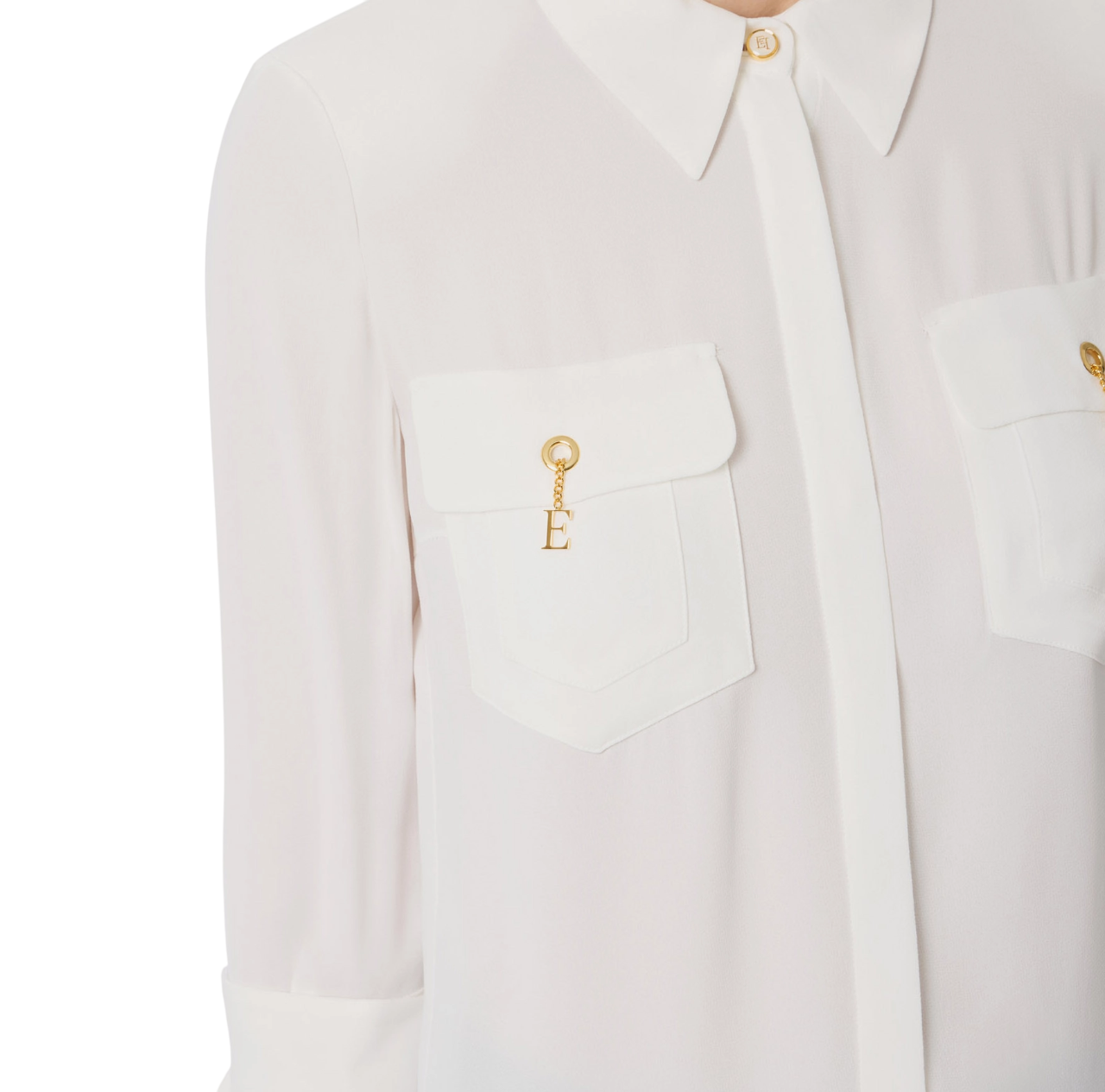 Elisabetta Franchi camicia in georgette con tasche avorio CA12256E2 360 ELISABETTA FRANCHI