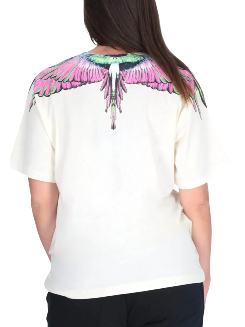 County of Milan T-shirt donna con stampa iconica panna CM30001 LATTE-PINK WINGS COUNTY OF MILAN