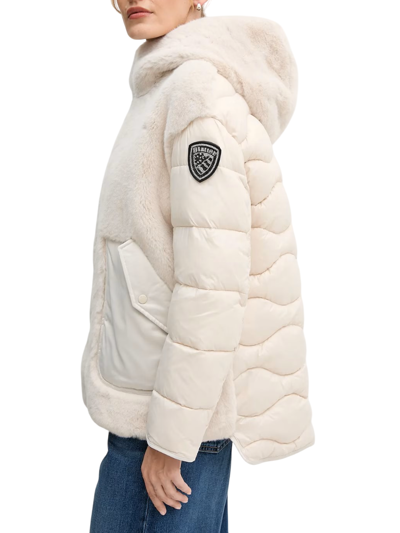 Blauer piumino Estrella in nylon ed ecopelliccia ecrù 25WBLDB02106-006646 907 BLAUER