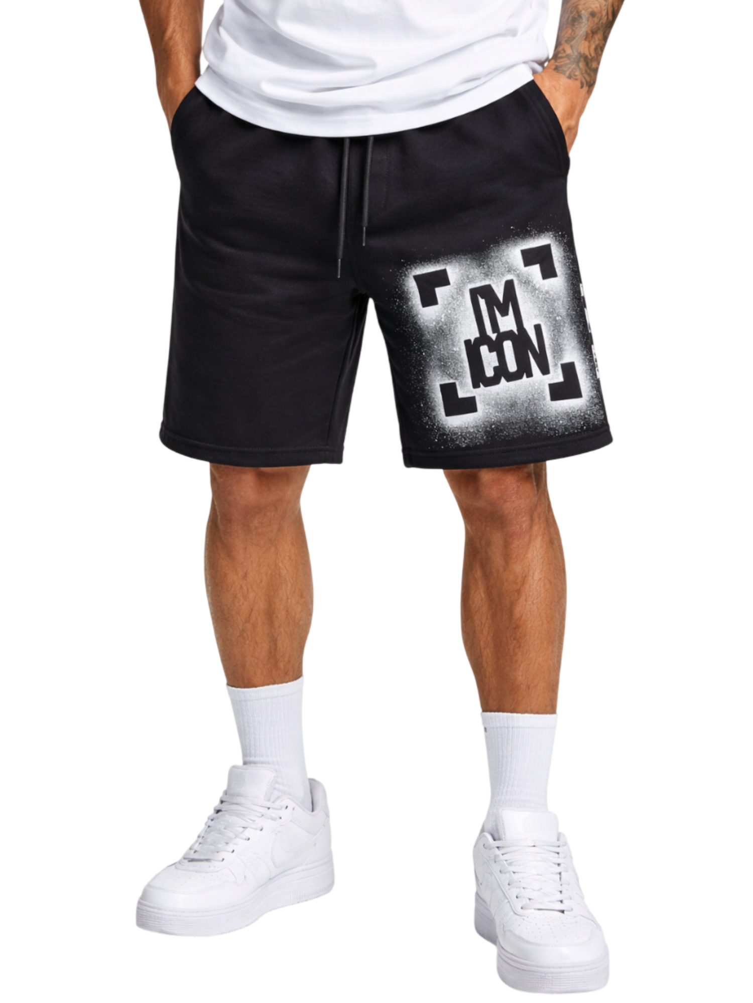 Icon bermuda uomo con stampa logo nero IUB013 NERO-BIANCO ICON