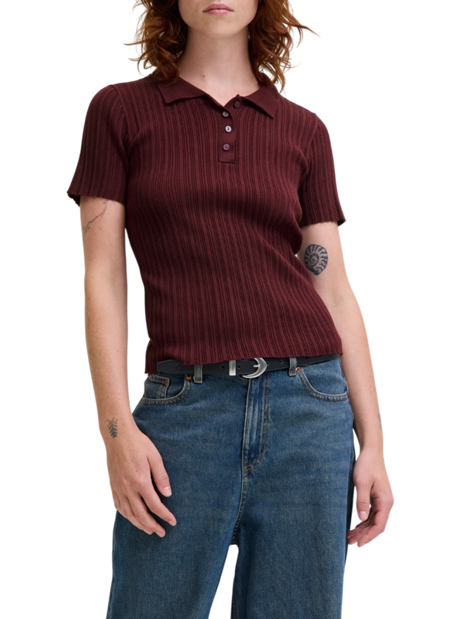 Jjxx polo donna a costine bordeaux 12280289 CABERNET JJXX