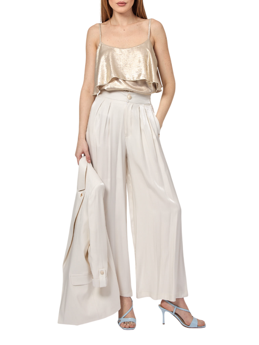 Yes Zee pantaloni gamba larga con pinces avorio P322-C700 0157 YES-ZEE
