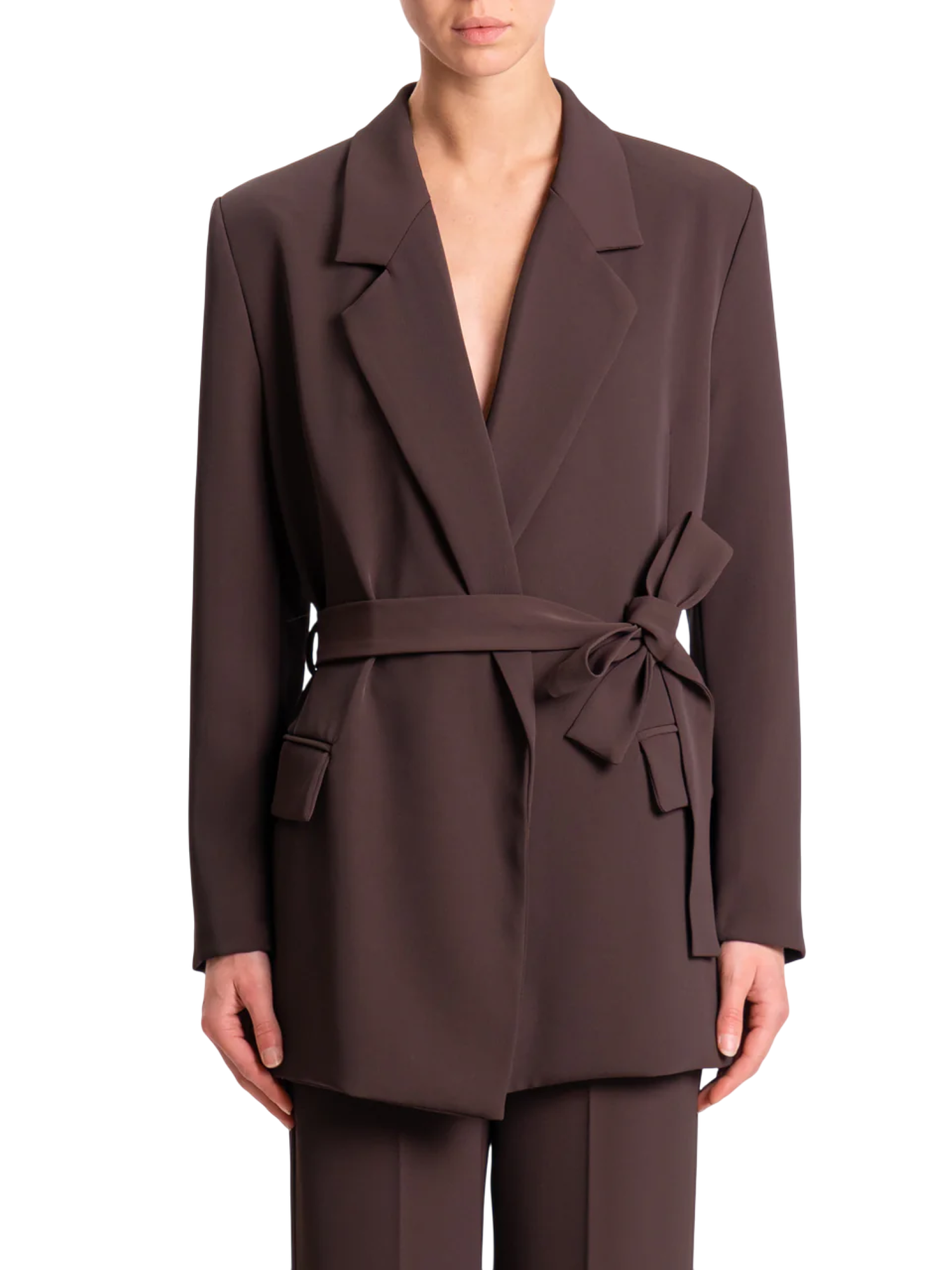 Vicolo giacca blazer con cintura marrone TF0358 MARRONE VICOLO