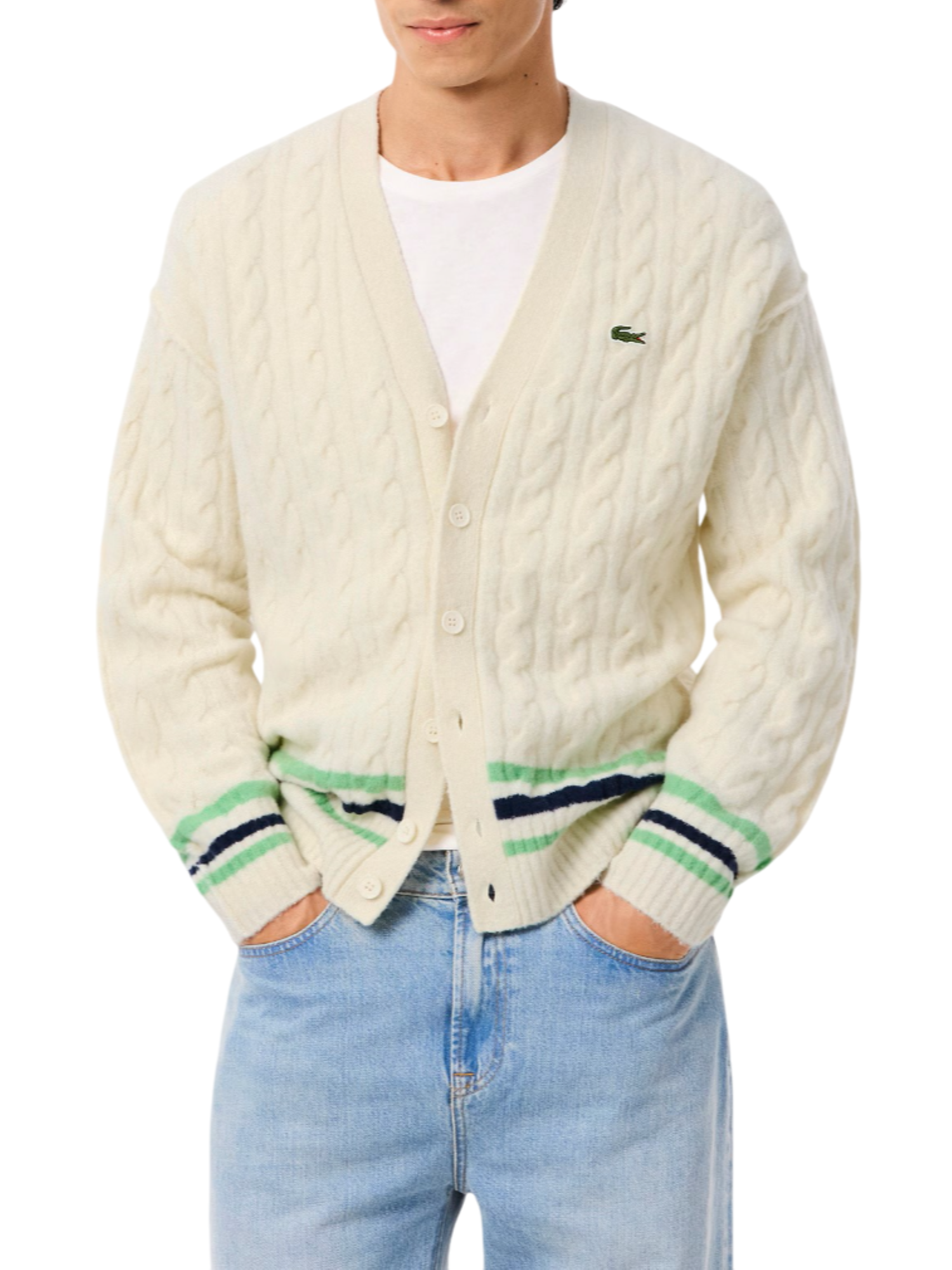 Lacoste cardigan uomo a trecce panna AH5981 9II LACOSTE