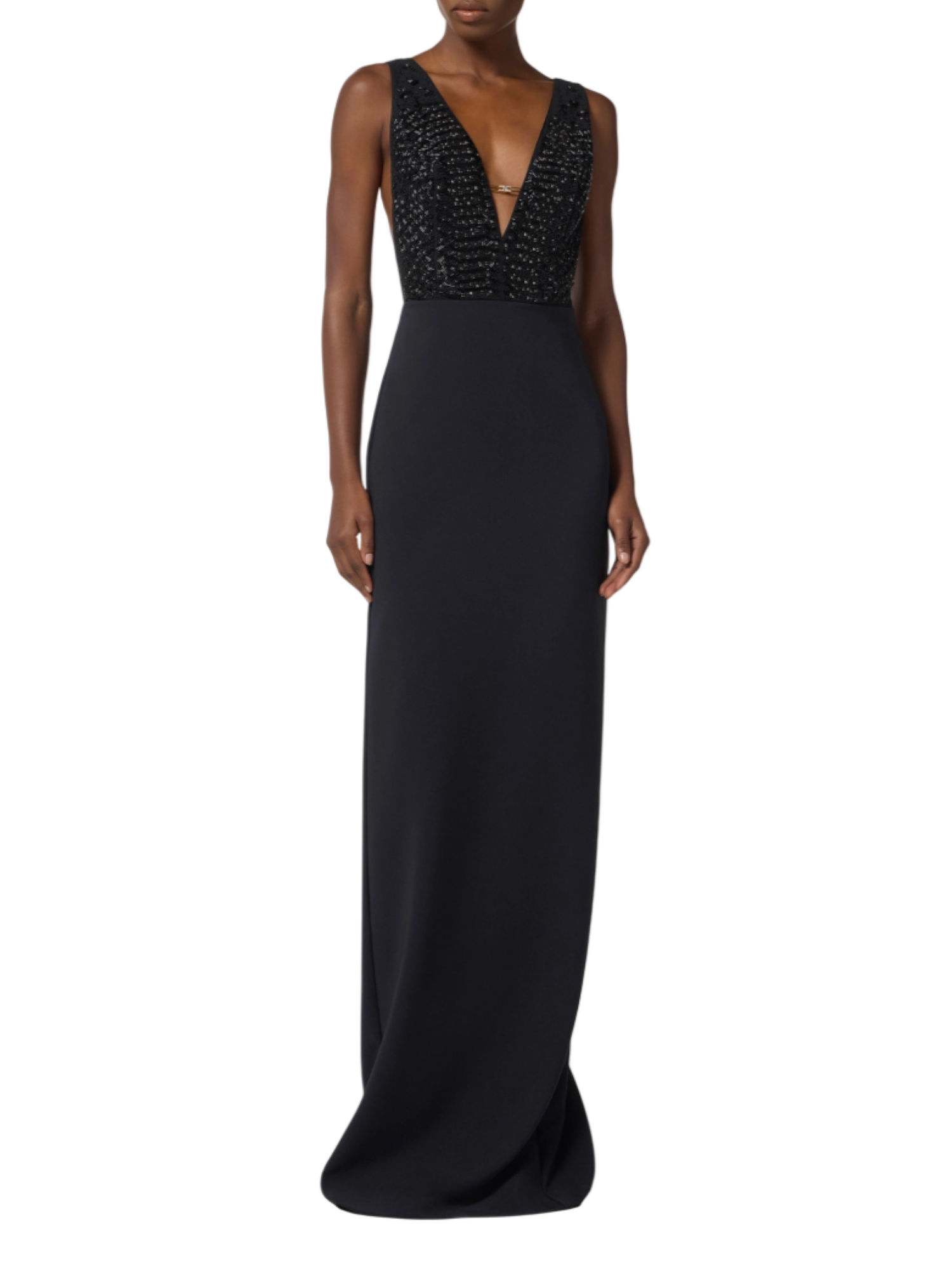 Elisabetta Franchi abito lungo Red Carpet con dettagli gioiello nero ABR2457E2 110 ELISABETTA FRANCHI