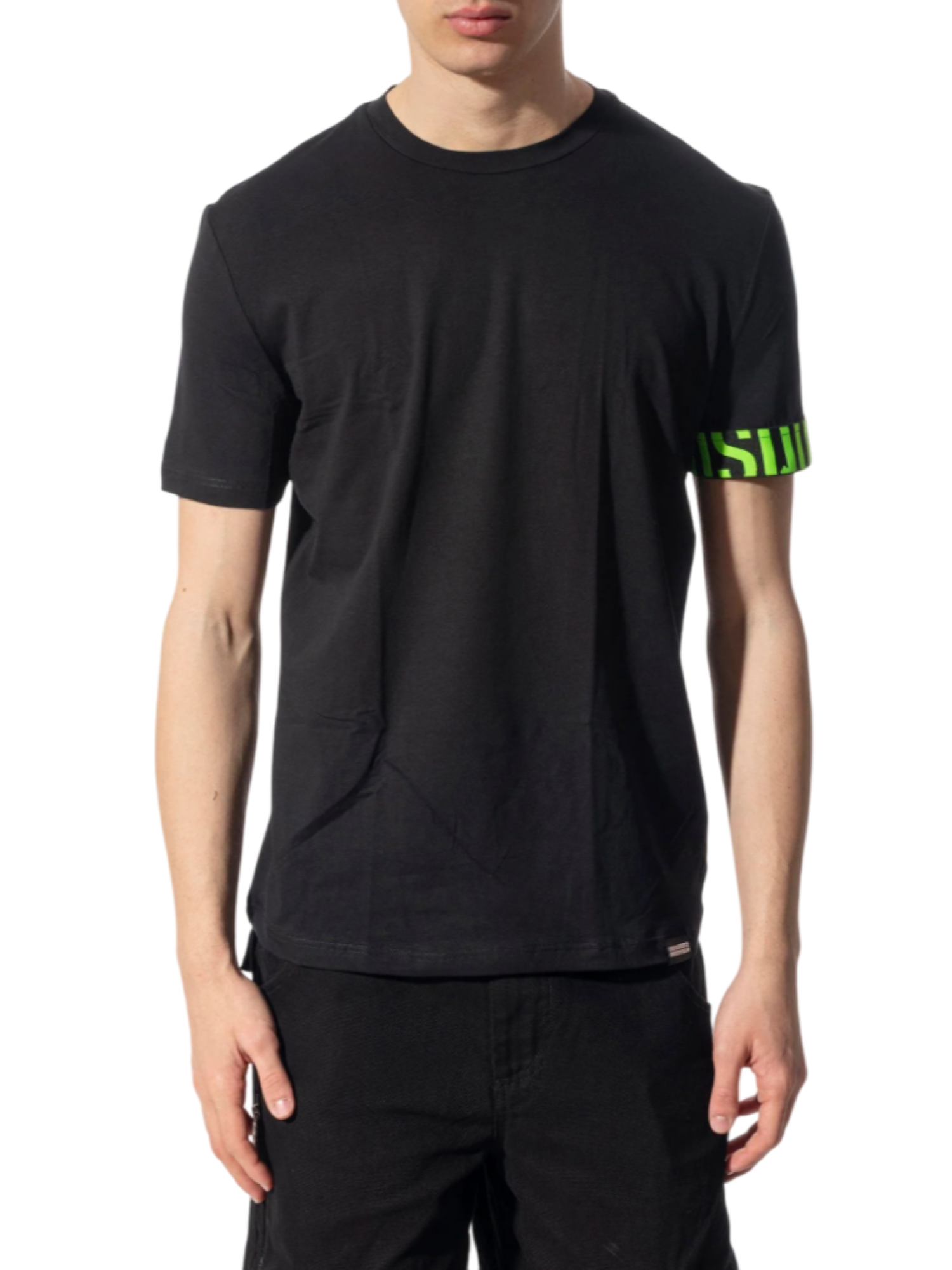 Dsquared2 T-shirt manica corta con banda logata nero verde fluo D9M3S5770 BLACK-FLUO GREEN DSQUARED2