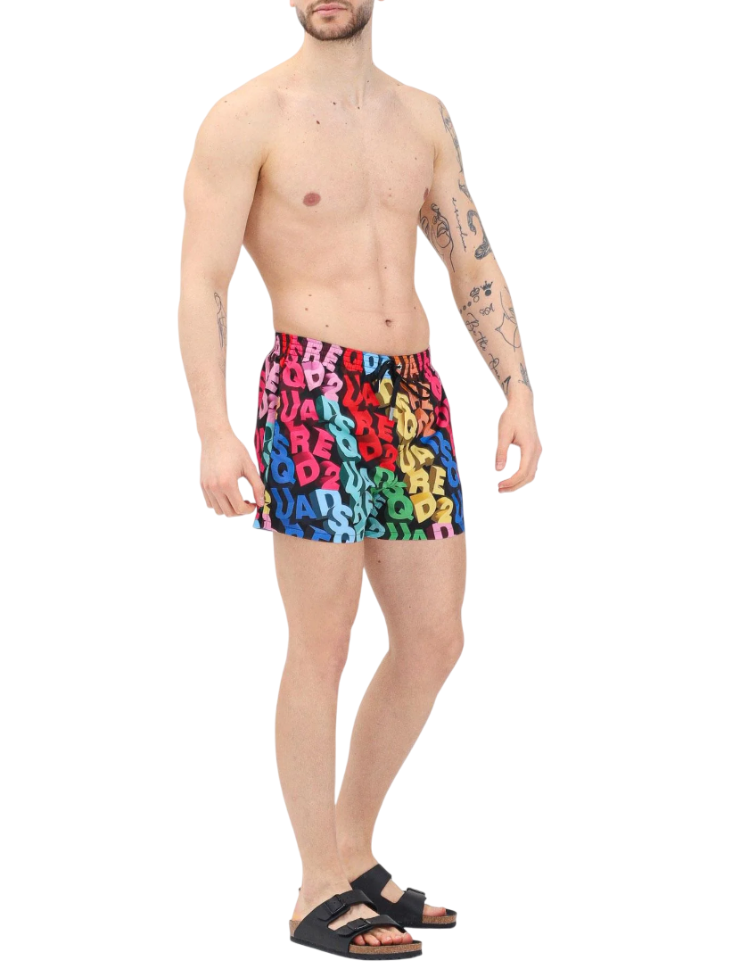 Dsquared2 boxer mare con logo all over nero multicolor D7B646100 BLACK-MULTICOLOR DSQUARED2