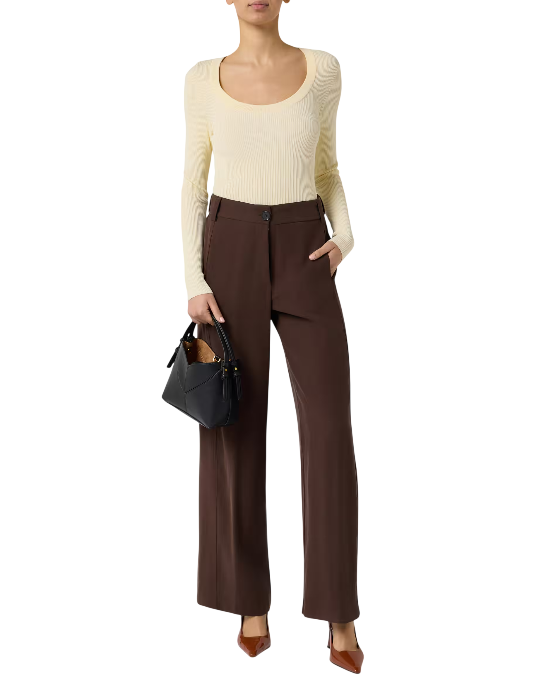 Sandro Ferrone pantaloni donna gamba larga misto viscosa marrone S32XBFMADELEINE MOKA Sandro FERRONE