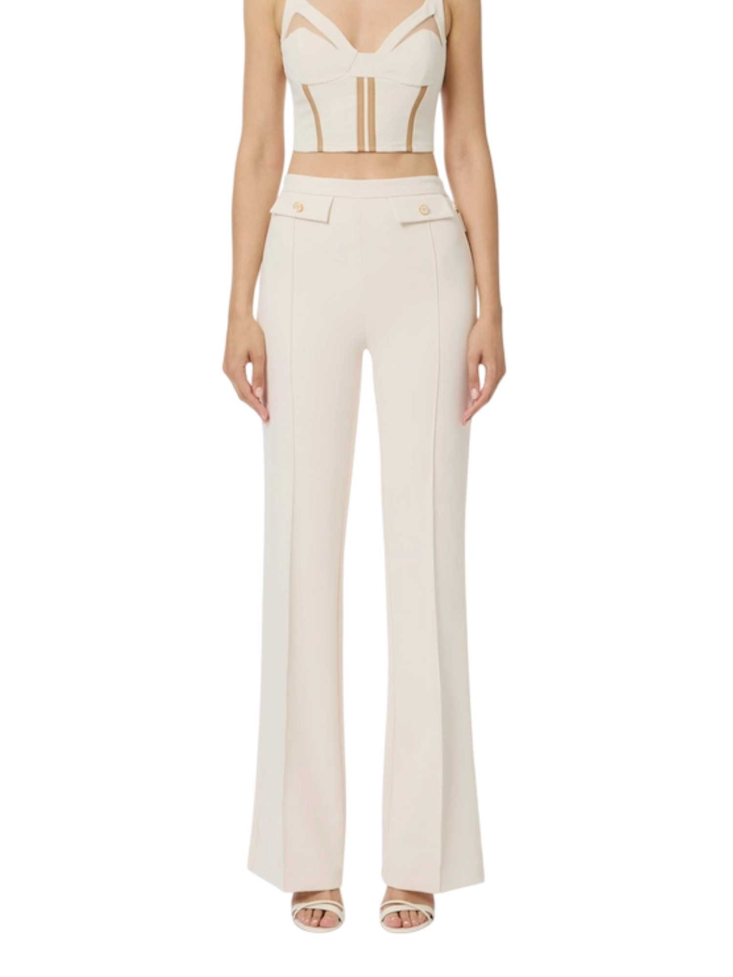 Elisabetta Franchi pantaloni a zampa in crepe panna PA12156E2 DZ9 ELISABETTA FRANCHI