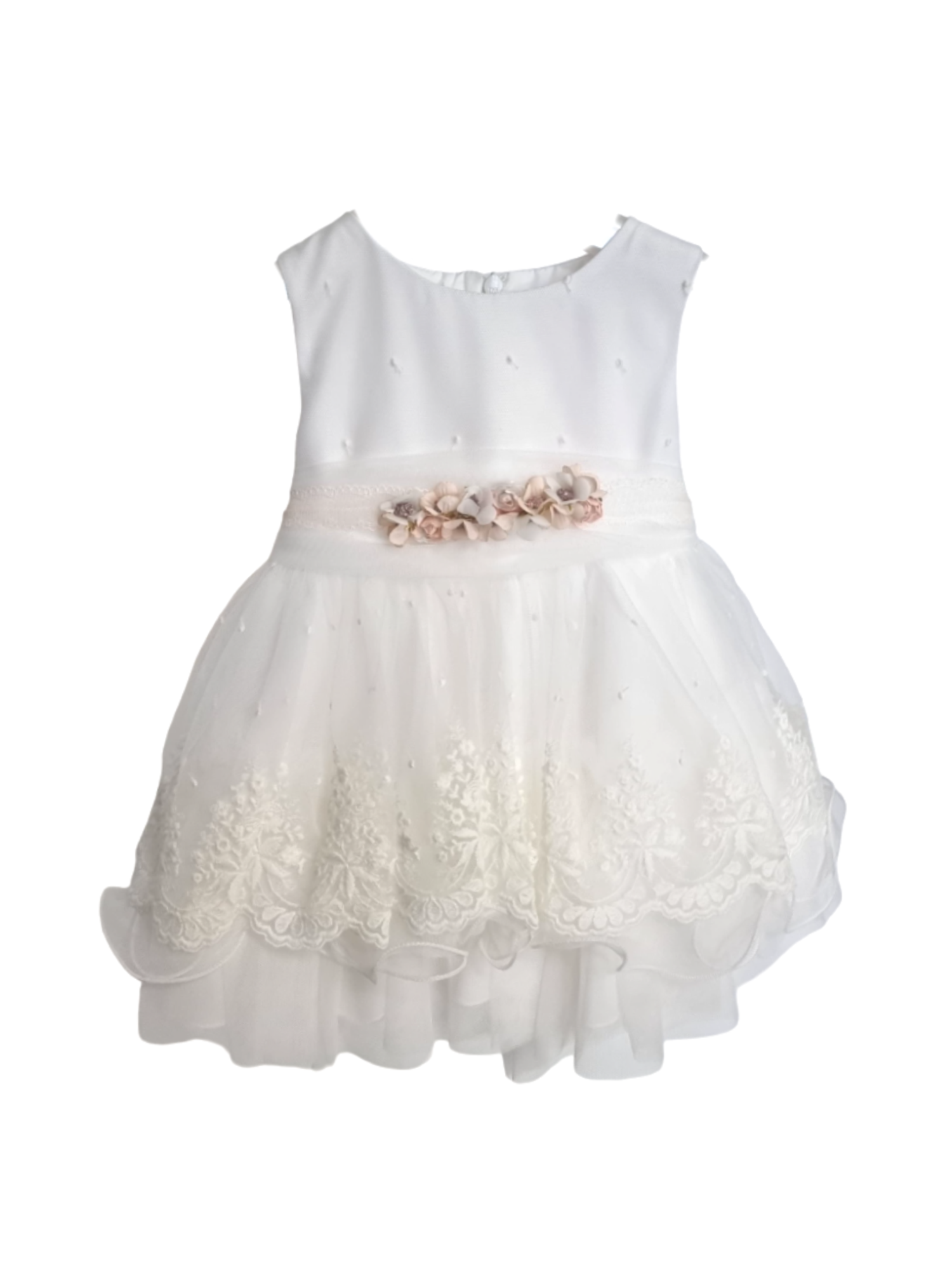 Mimilù abito da cerimonia neonata smanicato in tulle ricamato bianco 360 BLANCO MImilù