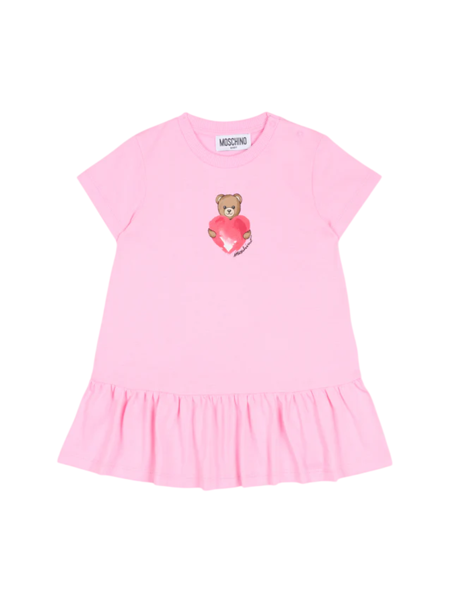 Moschino abito neonata con balza stampa orsetto rosa MDV0DJ-LAA02 51473 MOSCHINO