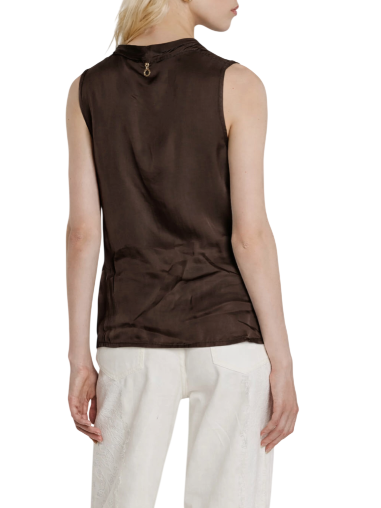 Relish blusa smanicata Wolfy in raso marrone WOLFY 2959 RELISH